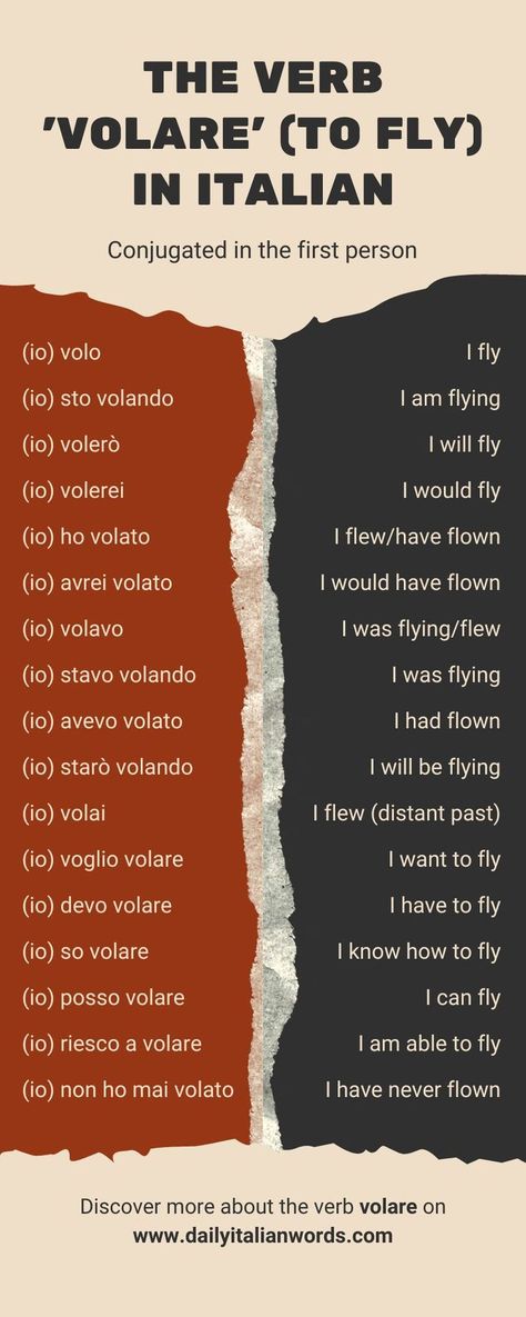 the verb volare - to fly - in italian Italian Verbs, Reflexive Verbs, Person Falling, Italian Word, Regular Verbs, The Verb, Present Tense, Irregular Verbs, English Verbs