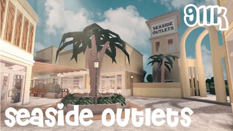 Bloxburg Plaza Ideas, Bloxburg Shopping Center, Beach Town Bloxburg, Bloxburg Speed Build, Bloxburg Mall, Ideas For Bloxburg, Mall Exterior, Water Park Ideas, Mall Building