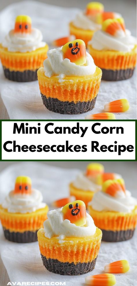 Need a festive dessert that impresses? These Mini Candy Corn Cheesecakes are not only visually appealing but also incredibly delicious, providing a unique twist on traditional cheesecake that's perfect for your holiday celebrations. Traditional Cheesecake, Corn Cheese, Halloween Treats Easy, Festive Desserts, Creamy Cheesecake, Cupcake Liners, Graham Cracker Crust, Muffin Cups, Graham Cracker Crumbs