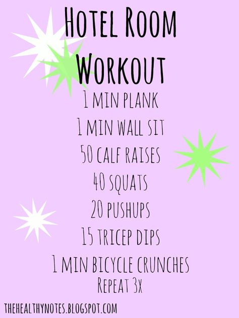 The Healthy Notes: Hotel Room Workout Dorm Workout, Hotel Room Workout, Room Workout, Quiet Workout, Hotel Workout, Vacation Workout, Healthy Travel, At Home Workout Plan, Travel Workout