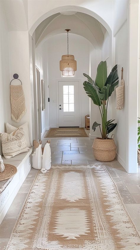 +68 Perfect Boho Entryway Ideas for Homes - DecorWithEva Boho Entryway Ideas, Boho Transitional, Creating An Entryway, Boho Entryway, Cozy Rug, Entrance Way, Statement Mirror, Cozy Rugs, Entrance Ways