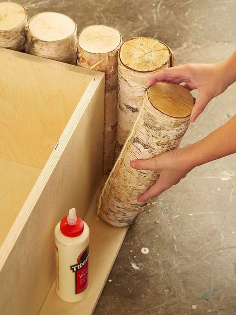 How to Build a Birch-Log Coffee Table Log Coffee Table, Decoration Hall, Birch Logs, Diy Tile, Log Furniture, Cabin Ideas, Wood Glue, Wood Box, Wood Boxes