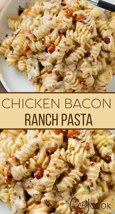 chicken bacon ranch pasta on a whit plate Chicken Bacon Recipes, Easy Pasta Dinner Recipes, Bacon Ranch Pasta, Resep Pasta, Chicken Bacon Ranch Pasta, Easy Pasta Dinner, Ranch Pasta, Pasta Dinner Recipes, Chicken Bacon Ranch