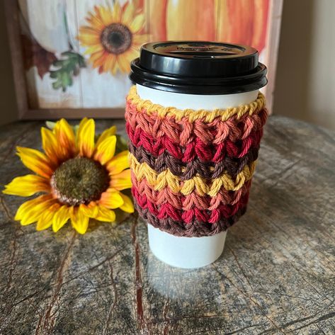 Autumn Cup Cozy Fall Cup Cozy Togo Sleeve Coffee Holder - Etsy Crochet Cup Holder, Autumn Cup, Coffee Holder, Cozy Crochet, Farewell Gifts, Cup Cozy, Basket Design, Gifts For Office, Craft Sale