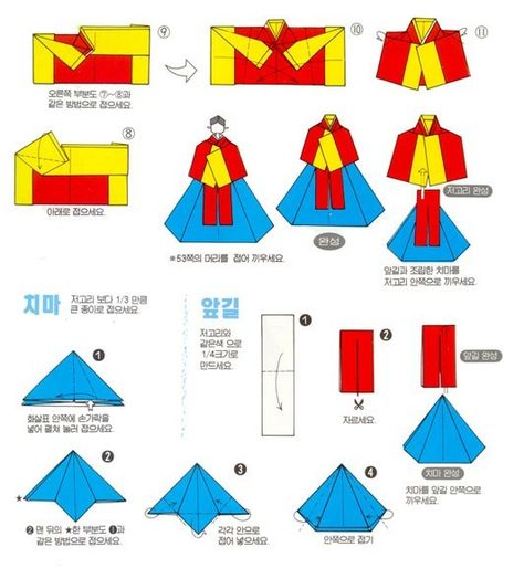 Traditional Korean wedding dress Origami II Art Of Korea, Paper Doll Costume, Origami Step By Step, Origami Decoration, Origami And Kirigami, Scouts Crafts, Etsy Christmas, Origami Tutorial, Doll Tutorial