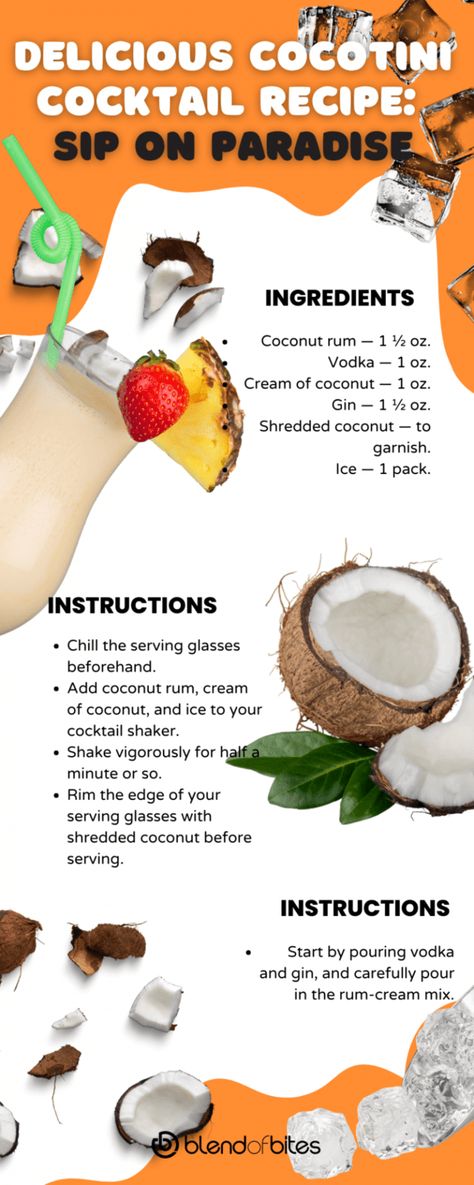 Cocotini Drink, Coconut Martini, Coconut Rum Drinks, Gastric Bypass Recipes, Bypass Recipes, Cream Of Coconut, Flavored Rum, Rum Cream, Yummy Alcoholic Drinks