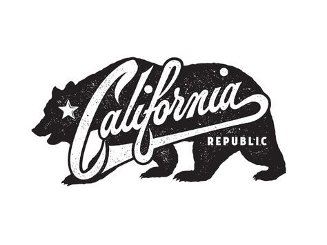 California by Neil Tasker California Bear Tattoos, California Logo, California Tattoo, Logo Animal, Bear Tattoos, California Bear, California Republic, Creative Lettering, California Design