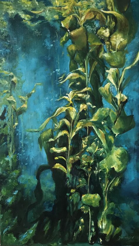 Kelp Forest Painting, Kelp Forest Art, Kelp Wallpaper, Kelp Painting, Algae Illustration, Kelp Art, Under Water Art, Seaweed Painting, Mermay Art