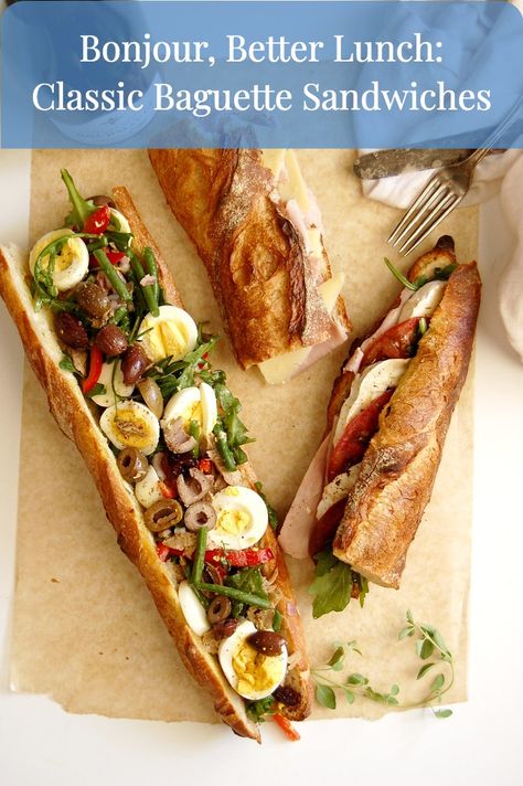 French Sandwich Baguette, Best Baguette Sandwiches, French Bread Sandwiches For A Crowd, Baguette Recipe Sandwich, French Lunch Recipes, Baguette Sandwich Recipes, Baguette Recipe Ideas, French Lunch Ideas, Baguette Sandwich Ideas