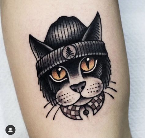 Pitbull American Traditional Tattoo, Animal Tattoo Traditional, Traditional Cat Tattoos, Cat Profile Tattoo, Cat Mask Tattoo, Communist Tattoos, Old School Cat Tattoo, American Traditional Elbow Ditch Tattoo, Trad Cat Tattoo