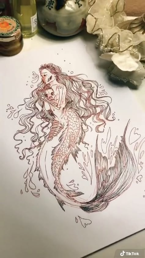 Ornamental Mermaid Tattoo, Siren Tattoo, Pocket Watch Tattoos, Mystical Tattoos, Skeleton Tattoos, Spine Tattoos For Women, Watch Tattoos, Mermaid Tattoo, Mermaid Tattoos