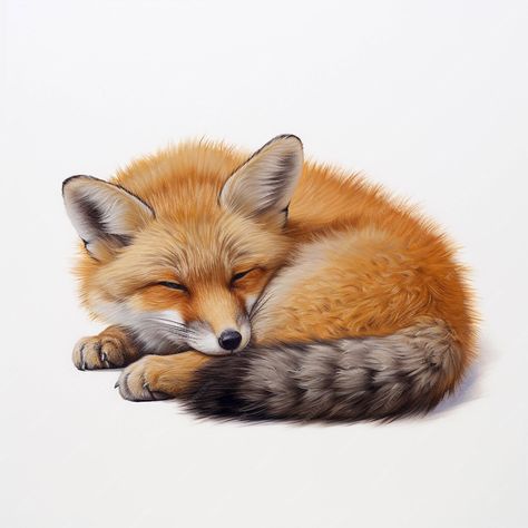 Premium AI Image | There is a drawing of a fox sleeping on a white surface generative ai Cute Fox Images, Sleeping Fox Drawing, Fox Sleeping Drawing, Sleeping Fox Art, Autumn Fox Drawing, Fox Drawing Sleeping, Fox Den Drawing, Fox In Forest Drawing, Fox Sleeping