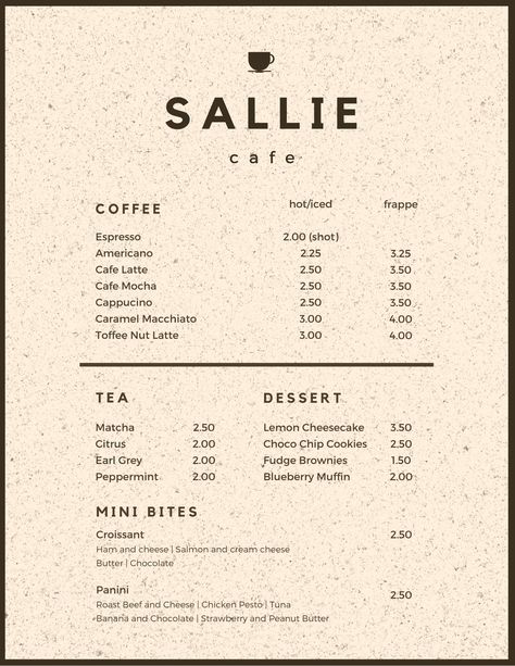 Dark Brown Paper Textured Background Cafe Menu - Templates by Canva Cafe Menu Template, Cafe Board, Toffee Nut Latte, Coffee Menu Design, Menu Design Layout, Menu Coffee, Brown Paper Textures, Menu Design Inspiration, Cafe Menu Design