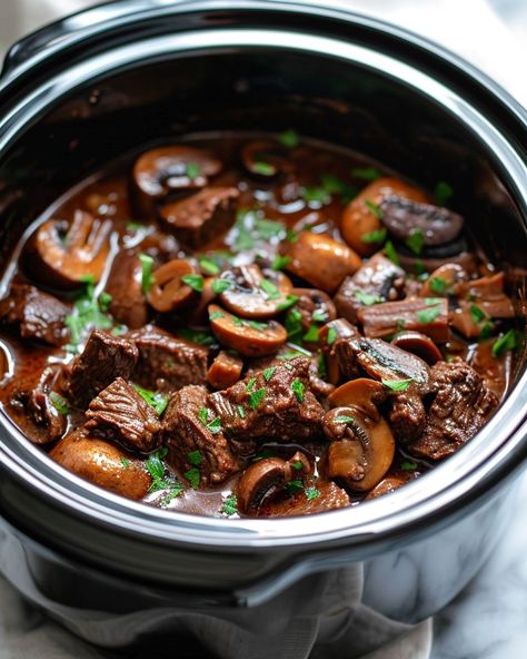 Fabulous! I have this in my slow cooker now and the whole house smells divine! Cooktop Cove Recipes Slow Cooker Beef, Beef Soup Crock Pot Recipes, Slow Cooker Meals For 2, Crock Pot Beef Bourguignon, Slow Cooker Steak Soup, Sirloin Slow Cooker, Slow Cooker Beef And Potatoes, Slow Cooker Stew Meat Recipes, Slow Cooker Recipes Soup