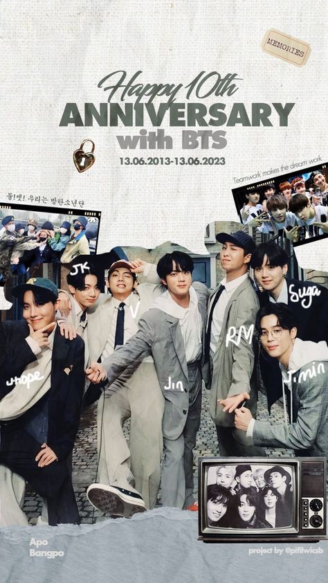 Bts Anniversary, Happy 10th Anniversary, 10 Anniversary, 10th Anniversary, Bts Wallpaper, Teamwork, Bts, 10 Things, Quick Saves