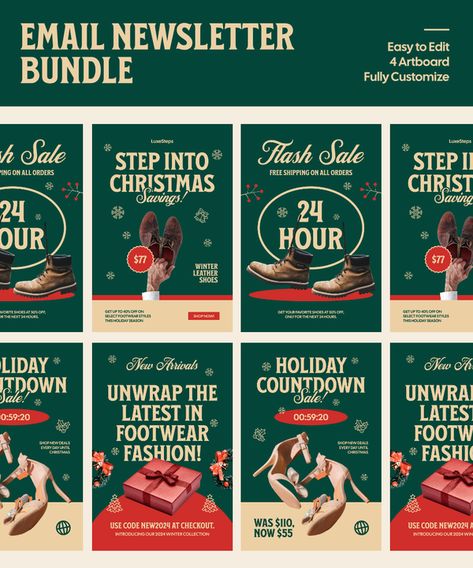 Christmas Email Newsletter Bundle New Year Emailer Design, Christmas Email Campaign, Christmas Email Design Inspiration, New Year Email Design, Christmas Ads Design, Holiday Email Design, Christmas Email Design, Holiday Email Campaigns, Email Marketing Design Layout