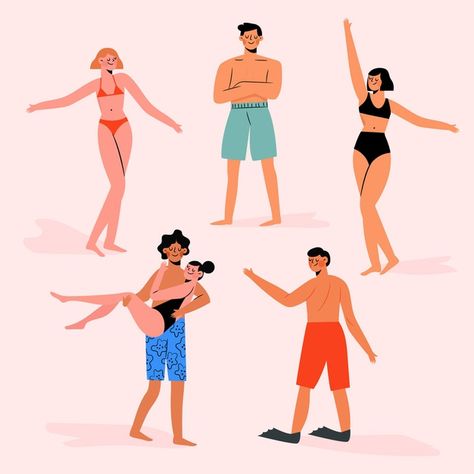 Flat design beach people collection | Free Vector Beach People Illustration, Mami Wata, Human Vector, Beach People, Illustration Style, Summer Flats, People Illustration, Flat Illustration, Kids Swimming