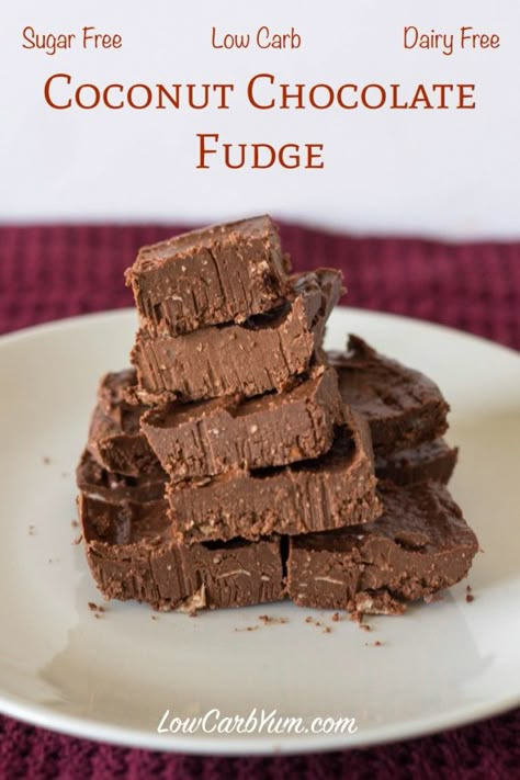 Dairy Free Coconut Chocolate Fudge | Low Carb Yum | LCHF THM Keto Sugar Free Healthy Snack Dessert Recipe Sugar Free Healthy Snacks, Coconut Fudge, Low Carb Snacks Sweet, Oreo Desserts, Fat Bomb Recipes, Fudge Recipes Chocolate, Low Carb Low Fat Recipes, Coconut Chocolate, Bomb Recipes