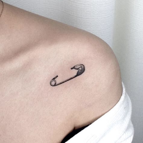 Safe Place Tattoo Ideas, Advocacy Tattoo, Small Meaningless Tattoos, Measure Tattoo, Safety Pin Collar Bone Tattoo, Safety Pin Heart Tattoo Meaning, Stop Tattoo, Survive Tattoo Symbols, Badass Small Tattoos