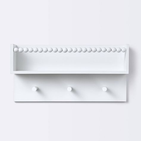 Wall Hook Shelf with Beading - White - Cloud Island™ Sunset Room Aesthetic, Sister Bathroom, Sisters Shared Room, Nursery Wall Shelf, Kids Wall Shelves, Scalloped Shelf, New York Souvenirs, Nursery Bookcase, Swan Nursery