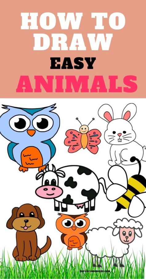 farm animals and woodland animals Jungle Animals Drawing Easy, How To Paint Animals Step By Step, Animated Animals Drawings, How To Draw Cartoon Animals, How To Draw Animals Easy, Easy To Draw Jungle Animals, Jungle Drawing Easy With Animals, How To Draw Animals Step By Step, How To Draw Farm Animals Step By Step