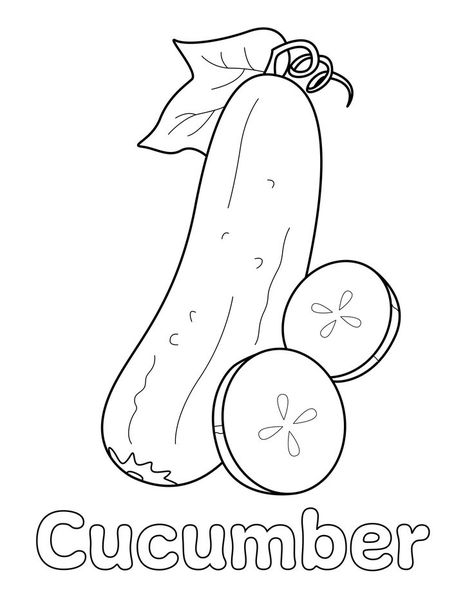 Cucumber Coloring Page from LittleBeeFamily.com Fruits For Drawing, Cucumber Coloring Page, Cucumber Activities For Preschool, Vegetable Drawing For Kids, Green Coloring Page, Cucumber Drawing, Vegetables Coloring Pages, Vegetables Drawing, Coloring Pages Activities