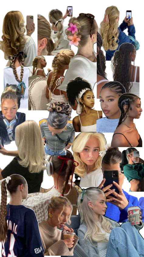 Also see my hair board 🎀 #hair #hairstyles #aesthetic # hairinspo #collage Hairstyle Examples, Hairstyles Aesthetic, Easy Hairstyles For Thick Hair, Hair Stylies, Back To School Hairstyles, Stylish Hair, Hairstyles For School, Aesthetic Hair, Hair Hairstyles