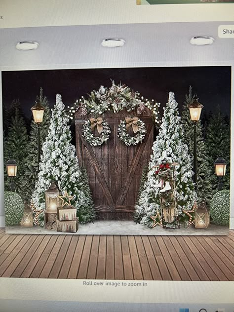 Rustic Wood Door, Rustic Wood Doors, Christmas Backdrops For Photography, Church Christmas Decorations, Door Backdrops, Door Photography, Christmas Stage, Tree Gifts, Christmas Photography Backdrops