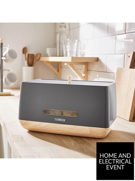 Tower Scandi Bread Bin – Grey | very.co.uk Kitchen Storage Tower, Counter Top Storage, Stuff For House, Storage Tower, Bread Bin, Aesthetic Living Room, Best Bread, Kitchen Pantry Design, Minimalist Beauty