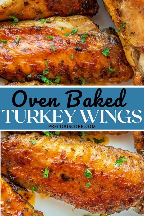 These Oven Baked Turkey Wings are so full of flavor, easy to put together, and way less complicated than roasting a whole turkey for Thanksgiving! Only 10 minutes of prep time is required to make this tasty turkey dinner! Roasted Turkey Wings In Oven, How To Cook Turkey Wings In The Oven, Oven Turkey Wings Recipe, Bakes Turkey Wings, Baked Turkey Wings Oven Recipe, Turkey Wings Recipe Baked, Turkey Wings And Rice Oven Baked, Bake Turkey Wings Oven, Oven Baked Turkey Wings