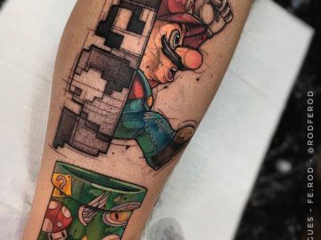 Mario Bros. Tattoo Mario Power Up Tattoo, Tattoo Leo, Super Mario Tattoo, Nintendo Tattoo, Peach Tattoo, Mario Tattoo, Gamer Tattoos, Princess Tattoo, Tattoo Techniques