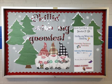 Christmas Board Ideas For Work, Middle School Christmas Bulletin Board, Gnome Christmas Bulletin Board, Gnome Christmas Bulletin Board Ideas, Christmas Bulletin Board Ideas For Work, Gnome Bulletin Board Ideas, Gnome Bulletin Board, Daycare Bulletin Boards, Boarders For Bulletin Boards