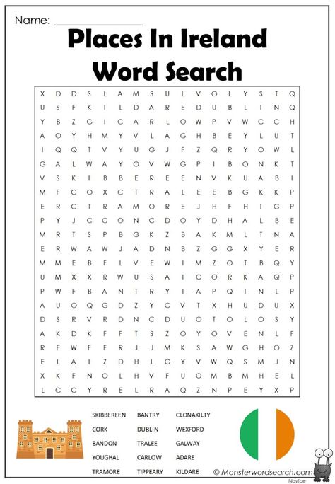 Ireland Worksheets Free Printable, Ireland Crafts, Free Printable Word Searches, Homeschool Holidays, Places In Ireland, Word Search Printables, Word Searches, Printable Ideas, Kids Projects