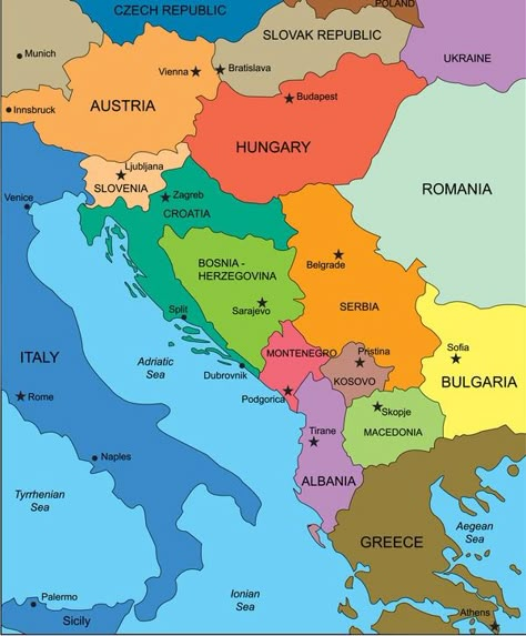 Map of Albania and surrounding south eastern countries in Europe Eastern Europe Map, World Thinking Day, Geography Map, Medical Illustrations, World Geography, Europe Map, European History, Bratislava, Macedonia