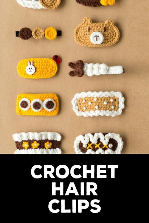 How to Crochet Hair Clips Hair Accessories Crochet Pattern Free, Crochet Hair Clips Free Pattern Simple, Crochet Hair Barrettes Free Pattern, Crocheted Hair Clips, Crochet Clips Free Pattern, Hair Clip Crochet Free Pattern, Crochet Hair Clips Pattern, Crochet Hair Clips Tutorial, Crochet Hair Clips Free Pattern