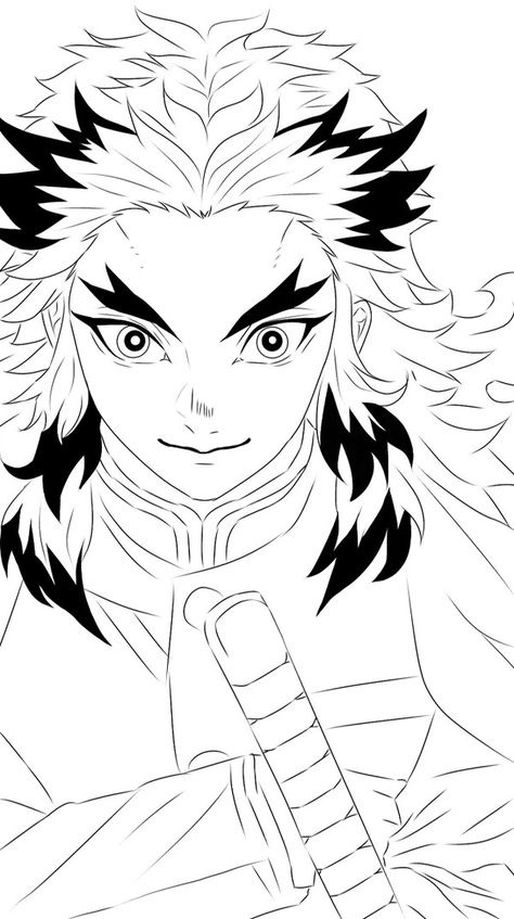 Rengoku Sketch Easy, Rengoku Coloring Page, Rengoku Lineart, Rengoku Drawing Easy, Super Coloring Pages, Manga Coloring Book, Anime Lineart, Itachi Uchiha Art, Dragon Ball Painting