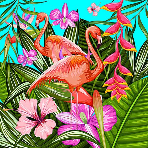 Background tropical flora and fauna Flora And Fauna Drawing, Flamingo Wallpaper, Mermaid Wallpapers, Flamingo Painting, Most Beautiful Wallpaper, Flamingo Art, Art Tropical, Hur Man Målar, Flora Fauna