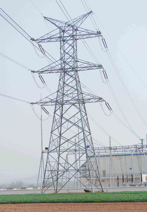 220KV power transmission tower  www.mzgjg.com Electricity Tower, Electric Station, Ladder Logic, Electric Pole, Engineering Quotes, Transmission Tower, Arm Drawing, Civil Engineering Design, Power Tower