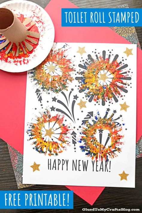 School Age New Years Activities, Toilet Paper Roll Fireworks, Happy New Year Art For Kids, Happy New Year Crafts For Kids, New Years Craft Preschool, Happy New Year Diy, Kindergarten January, News Years Crafts For Kids, Nanny Activities