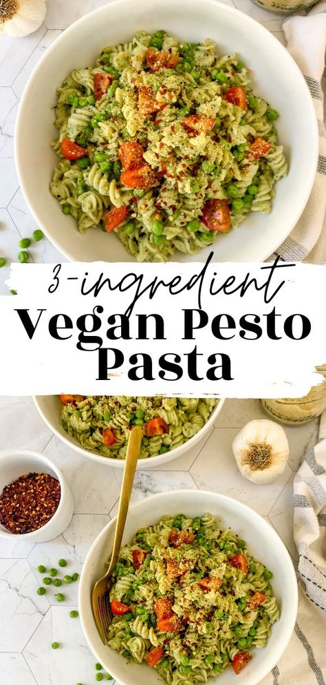 Looking for a simple and delicious dinner recipe that's gluten-free, dairy-free and vegan? This 3-Ingredient Creamy Vegan Pesto Pasta is calling your name and you can get everything at Trader Joe's! Pesto Cavatappi Recipe, Creamy Vegan Pesto, Pea Pesto Pasta, Vegan Pesto Pasta, Gluten Free Pesto, Pea Pesto, Pesto Pasta Recipes, Bean Pasta, Vegan Pesto