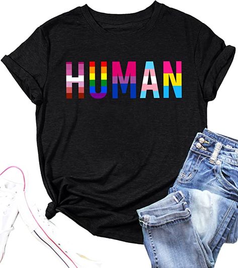 Pride Shirts for Women Human LGBT T-Shirt Rainbow Graphic Tee Shirt LGBTQ Equality Blouse Tops at Amazon Women’s Clothing store Lgbtq Shirts, Pride Parade Outfit, Womens Shirts Casual, Queer Shirt, Flowy Shirts, Gay Pride Shirts, Lgbt T Shirts, Justice Shirts, Pride Parade