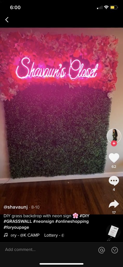 Grass Wall Backdrop Bedroom Ideas, Fake Grass Wall Decor Bedroom Ideas, Rich Off Hair Wall Sign, Business Accent Wall Ideas, Grass Accent Wall Bedroom, Grass Wall Bedroom Ideas, Grass Wall With Neon Sign Bedroom, Hairstylist Backdrop Ideas, Rich Off Hair Sign Fur