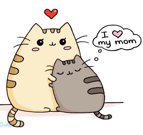 Mother And Daughter Drawing, I Love My Mother, I Love My Mom, Pusheen Cute, Love My Mom, Kawaii Background, Images Kawaii, Pusheen Cat, Wallpaper Tumblr