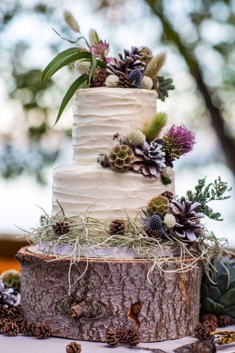 Mountain Wedding Cake, Rustic Wedding Decorations, Fondant Wedding Cakes, Laid Back Wedding, Cupcake Stands, Winter Wedding Cake, Wedding Decor Ideas, Floral Wedding Cakes, Wedding Cake Rustic