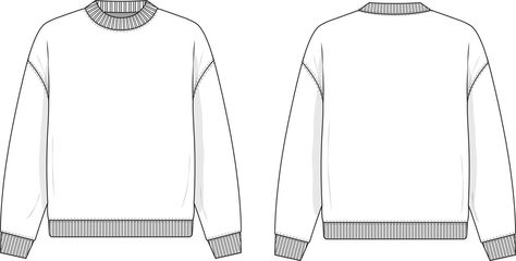 Knit Sweater Technical Drawing, Sweater Flat Sketch, Sweater Technical Drawing, Schematics Design, Hoodie Technical Drawing, Cloth Mockup, Sweater Template, Sweater Illustration, Sweater Drawing