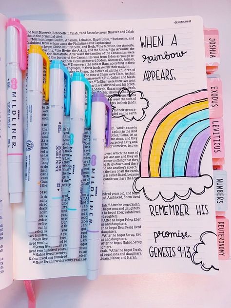 (Not mine!!) #preppy #bible #biblejournaling #biblestudy #rainbow #aesthetic #art Preppy Bible Study, Bible Journaling Pictures, Preppy Bible Journaling, Preppy Bible Verses, Preppy Journal Ideas, Preppy Notes, Preppy Bible, Preppy Rainbow, Bible Drawings