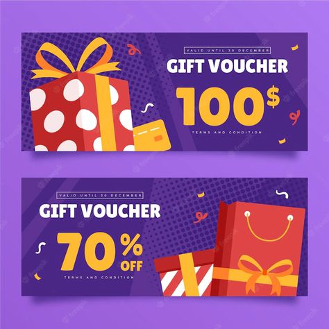 Premium Vector | Flat gift voucher banners set Voucher Design Template, Gift Voucher Template, December Gift, Voucher Template, Voucher Design, Coupon Design, Gift Voucher, Gift Vouchers, Coupon Codes