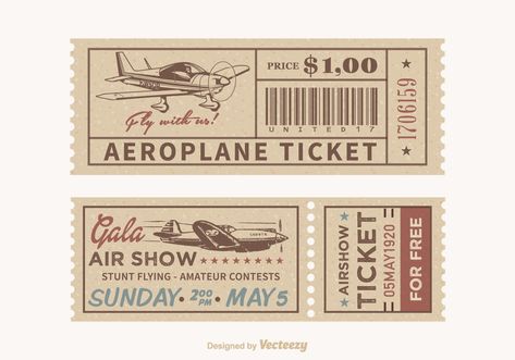 Free Vector Retro Airplane Tickets Aesthetic Tickets Printable, Airplane Tickets Aesthetic, Vintage Airplane Aesthetic, Retro Ticket Design, Vintage Ticket Design, Airplane Ticket Aesthetic, Plane Ticket Aesthetic, Vintage Plane Ticket, Aesthetic Ticket