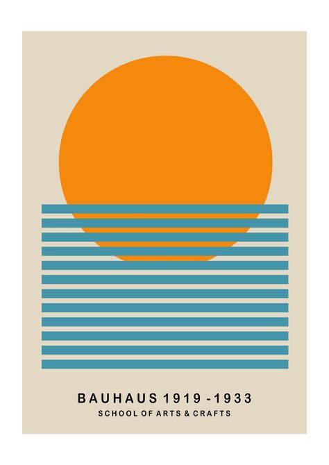 Mid Century Graphics, Mid Century Design Graphic, Mid Century Palette, Sunset Poster Design, Mid Century Branding, Bauhaus Wall Art, Retro Posters For Room, Gelato Branding, Sunset Graphic Design