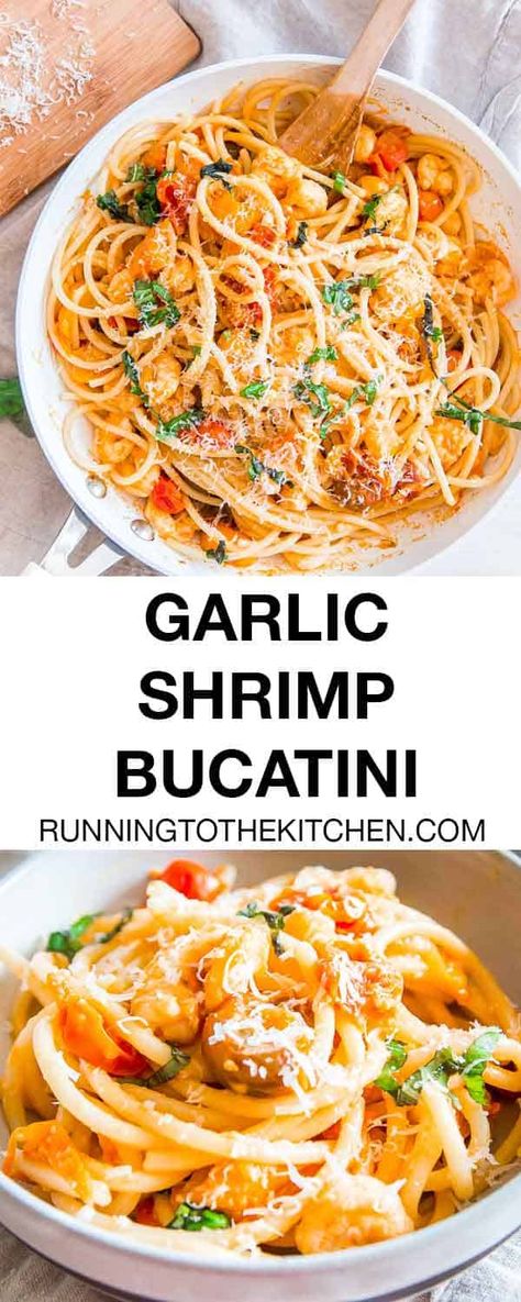 Bucatini Recipes, Recipe With Shrimp, Bucatini Pasta, Pasta Easy, Shrimp Pasta Recipes, Garlic Shrimp, Delicious Dinner, Easy Pasta, Italian Dishes